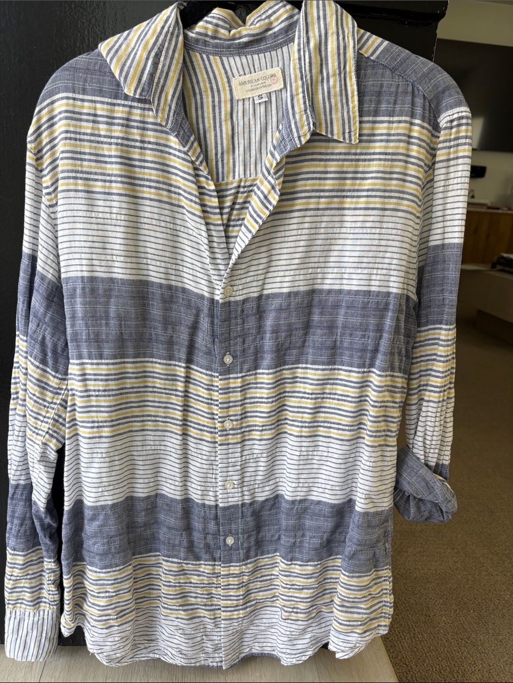 American Colors Striped Button-Down Shirt in Blue & Yellow - Japanese Cotton